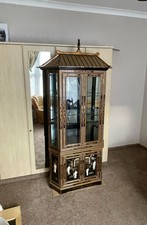 Chinoiserie black Lacquer Mother of Pearl Oriental Display Cabinet.