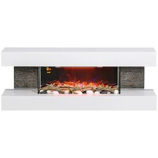 Fireplace Wall Mounted Glass Electric Fire Suite with Mantel 2000W White 120cm
