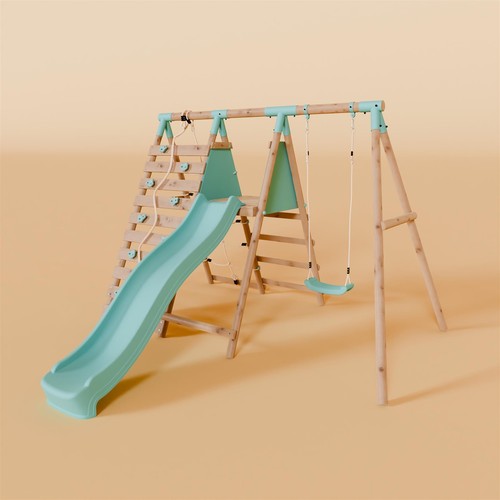 Single wooden swing set with - swing,