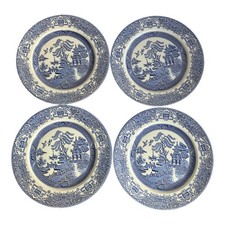 Set of 4 England-EIT Willow Pattern Blue White Dessert Plates Bone China 24.5 cm