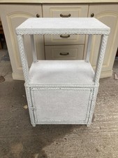 Vintage Lloyd Loom Style White Painted Woven Bedside Cabinet Unit Table Storage