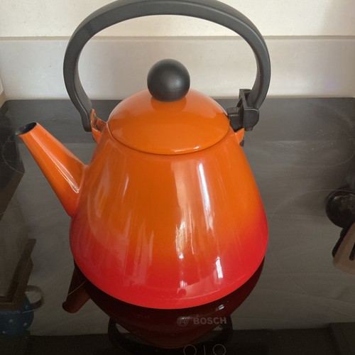 Vintage enamel orange teapot - vintage,