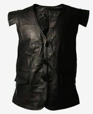 MENS BLACK LEATHER WAISTCOAT KILT3 SCOTTISH JACOBITE VEST ALL SIZE