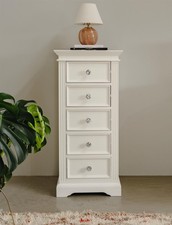 Tallboy White Chest of Drawers Narrow 5 Drawer Gainsborough Furniture ASSEMBLED