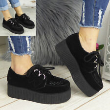 Ladies Creepers Trainers Womens Goth Punk Lace Up Flat Platform Pumps Shoes Size