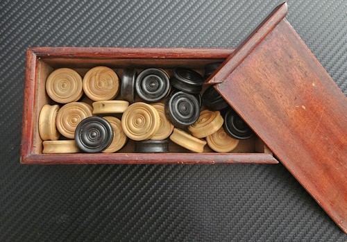 Antique turned wooden draughts - wooden,