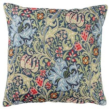 William Morris Golden Lily Tapestry Cushion in Vintage Sapphire Blue. 17x17"