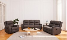Sofa Suite 3+2+1 Armchair Set Manual Recliner Grey PU Faux Leather Sofa Settee