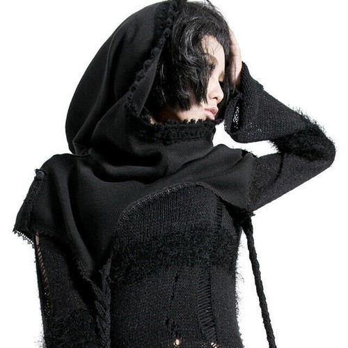 Steampunk knitted black wool - black,