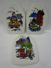 3 X Figgjo Flint Norway Hand Painted Wall Plaques Cod Fishing