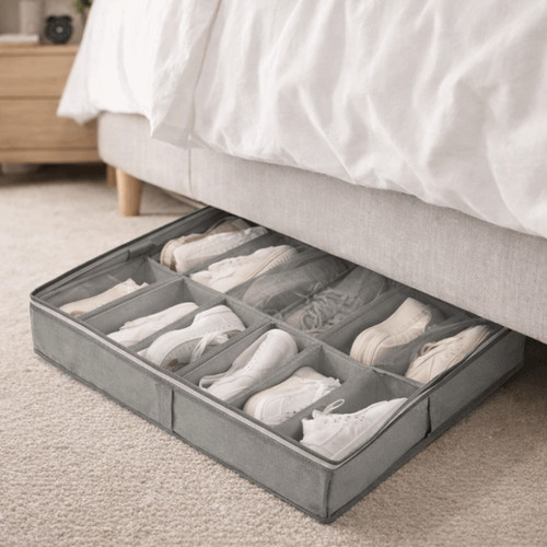Grids under bed - bed, shoe
