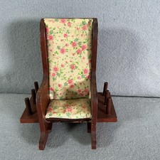 Vintage Wood Upholstered Rocking Chair Pincushion Thread Holder
