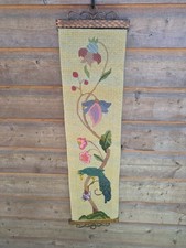 Vintage Embroidery Cross Stitch Bell Pull Parrots Flowers Metal Brass Copp Ends 