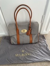 RARE GENUINE MULBERRY NAVY/WHITE STRIPE CANVAS  BAYSWATER BAG