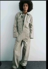 Zara Gabardine Boiler Suit utility Jumpsuit BNWT Khaki Cotton £59 Blogger M