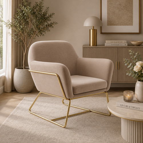 Beige velvet fabric armchair - velvet,