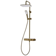 Triton Push Button Thermostatic Mixer Shower Brushed Brass Modern Bathroom Set