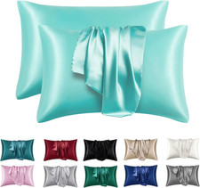 2 Pack Satin Silk Pillowcase For Hair & Skin Pillow Cases Cover Bedding Pair UK