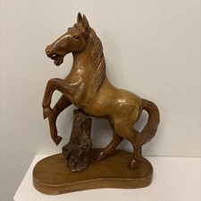 Beautiful Vintage Large Hand Carved Wooden Horse on plinth Drift Wood 39cm Tall