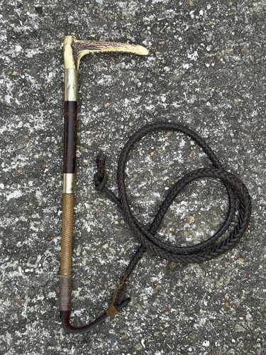 Vintage leather hunting whip - leather,
