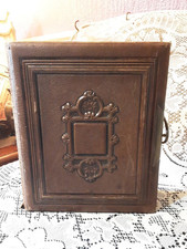 Antique Victorian Photo Album,Ornate Embossed Leather, Original Brass Clasp.