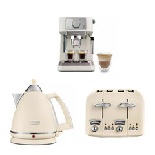 Delonghi Argento 1.7L Kettle, 4 Slice Toaster & Stilosa Coffee Machine Beige