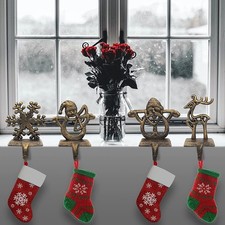 2X Christmas Stocking Hanger Clip Deer Snowman Snowflake Iron Hanging Hook Decor