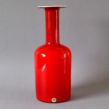 Cherry Red GUL VASE, 30cm, Otto Brauer, HOLMEGAARD Kastrup, 1960s
