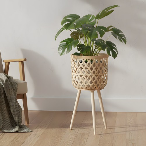 Rattan plant stand - woven,