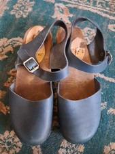 Lotta Navy Wooden Sole CLOG CLOGS 37 UK 4 LEATHER BUCKLE
