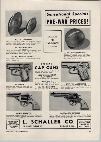 1947 paper stevens cap gun - stevens,