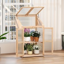 Wooden Cold Frame Greenhouse Mini Indoor Outdoor Hot House-Natural