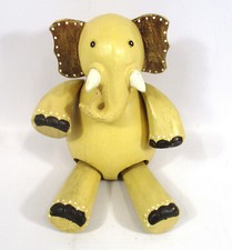 Vintage Hand-Made Sitting Wooden Elephant Ornament Jointed
