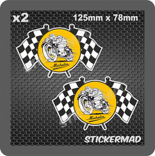 x2 MICHELIN MAN MOTORBIKE CROSSED CHEQUERED FLAGS STICKERS RETRO FRANCE TYRES