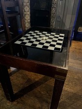 Vintage Coffee Table Chess Board with Glass Top