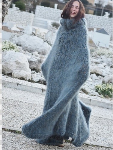 Mohair long poncho - long,
