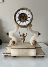 Antique Alabaster mystery mantel clock Swinging Cherub Eugene Farcot