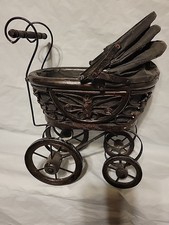 Vintage Antique Victorian Doll Pram Carriage Wicker Wood Iron Preowned
