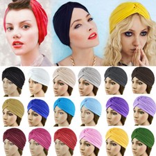 Women Muslim Stretch Turban Hat Chemo Cap Hair Loss Head Scarf Wrap Cover Solid#