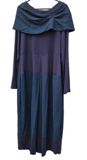 Peruzzi Lagenlook Dress S/M UK 12/14 Wool Mix Maxi Navy Blue Cowl Neck