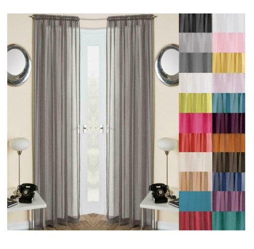 Pair plain voile curtain - (2),