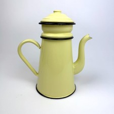 Vintage Yellow Enamelware Coffee Pot French Drip Pot Percolator with Black Trim
