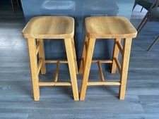Pair Of Solid Wood Kitchen / Bar Stools - 2 Breakfast Bar / Counter Stools