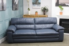 FURNITURE VILLAGE COZEE, CAROLINA 3 SEATER SOFA + FOOTSTOOL IN BLUE LEATHER