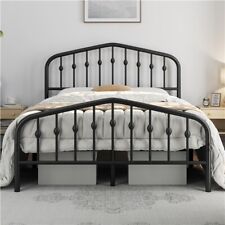 Metal Platform Bed Frame with Crown-inspired Design Headboard for Home Furniture