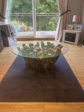 Driftwood Centre Piece Coffee Table . 100 Cm Glass Top .