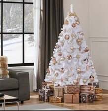 6FT White Artificial Christmas Tree with Metal Stand, Full Branches, Xmas Décor