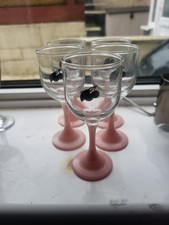 Set Of 5 Vintage 1950s Frosted Pink Cherry B Brandy Glasses