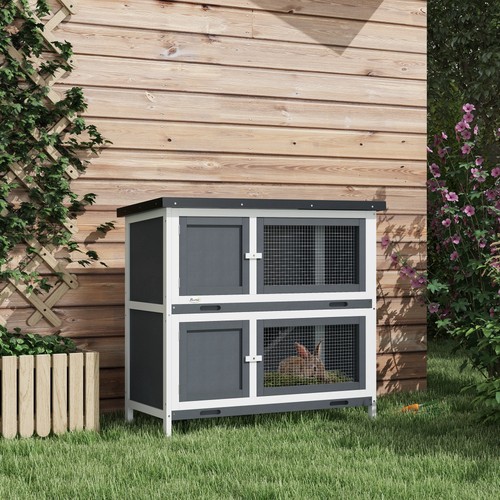 Pawhut rabbit hutch double - hutch,,