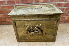 Vintage Brass Coal Box With Embossed Lid~Ann Hathaway Cottage~Scuttle Log Store